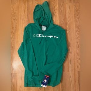 CHAMPION FOREST GREEN Center Chest Logo Waffle Hoodie Small NWT